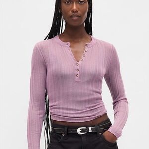 Gap sheer lavender Ribbed  Henley Top Small NWT